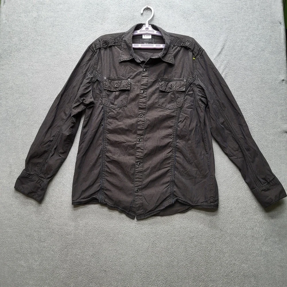 BKE Men Button Up Shirt‎ XL Brown Striped Western Grunge Long Sleeve Y2K